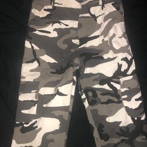 Grey white and black Camo cargo pants